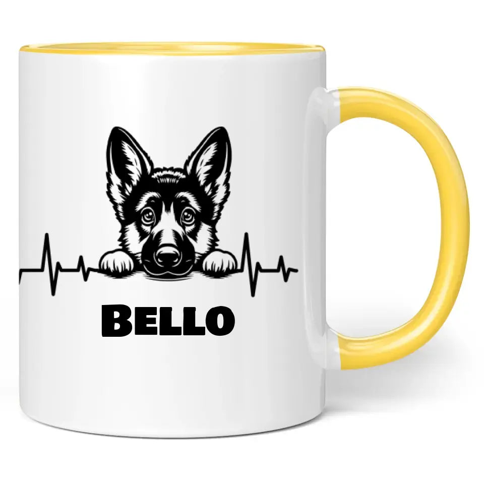 Tasse "Hund mit Pulslinie" personalisiert mit Namen + anpassbarer Grafik