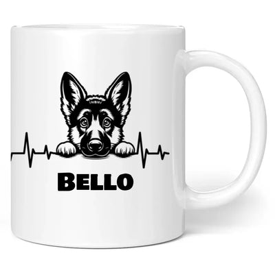 Tasse "Hund mit Pulslinie" personalisiert mit Namen + anpassbarer Grafik