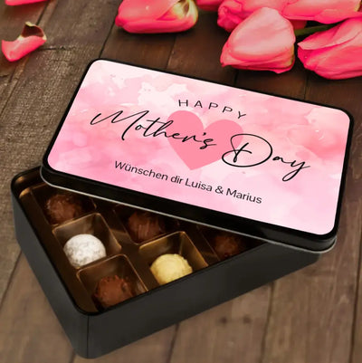 Geschenkdose mit Pralinen personalisiert „Happy Mother's Day" mit Wunschtext