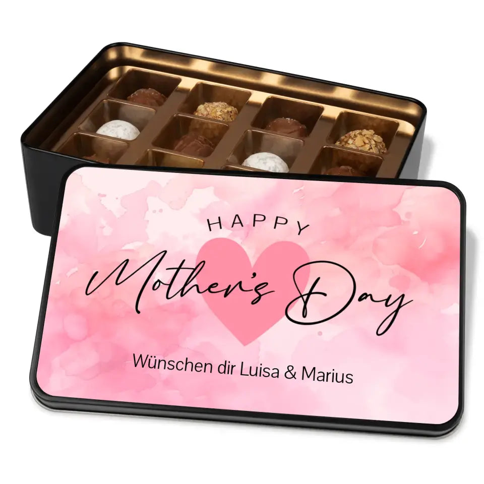 Geschenkdose mit Pralinen personalisiert „Happy Mother's Day" mit Wunschtext