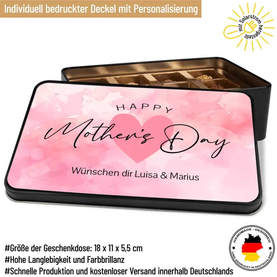 Geschenkdose mit Pralinen personalisiert „Happy Mother's Day" mit Wunschtext