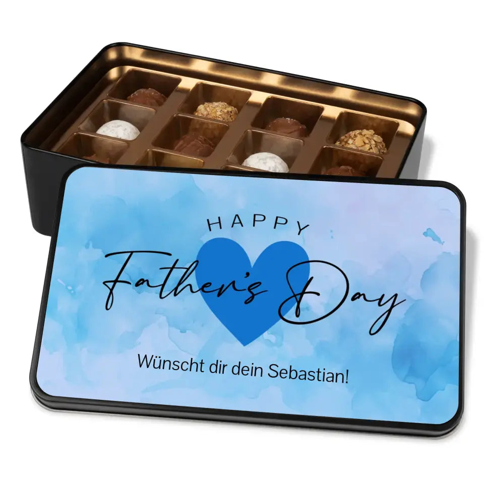 Geschenkdose mit Pralinen personalisiert „Happy Father's Day" mit Wunschtext