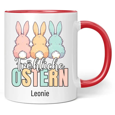 Tasse "Fröhliche Ostern" (3 Osterhasen) mit Wunschname