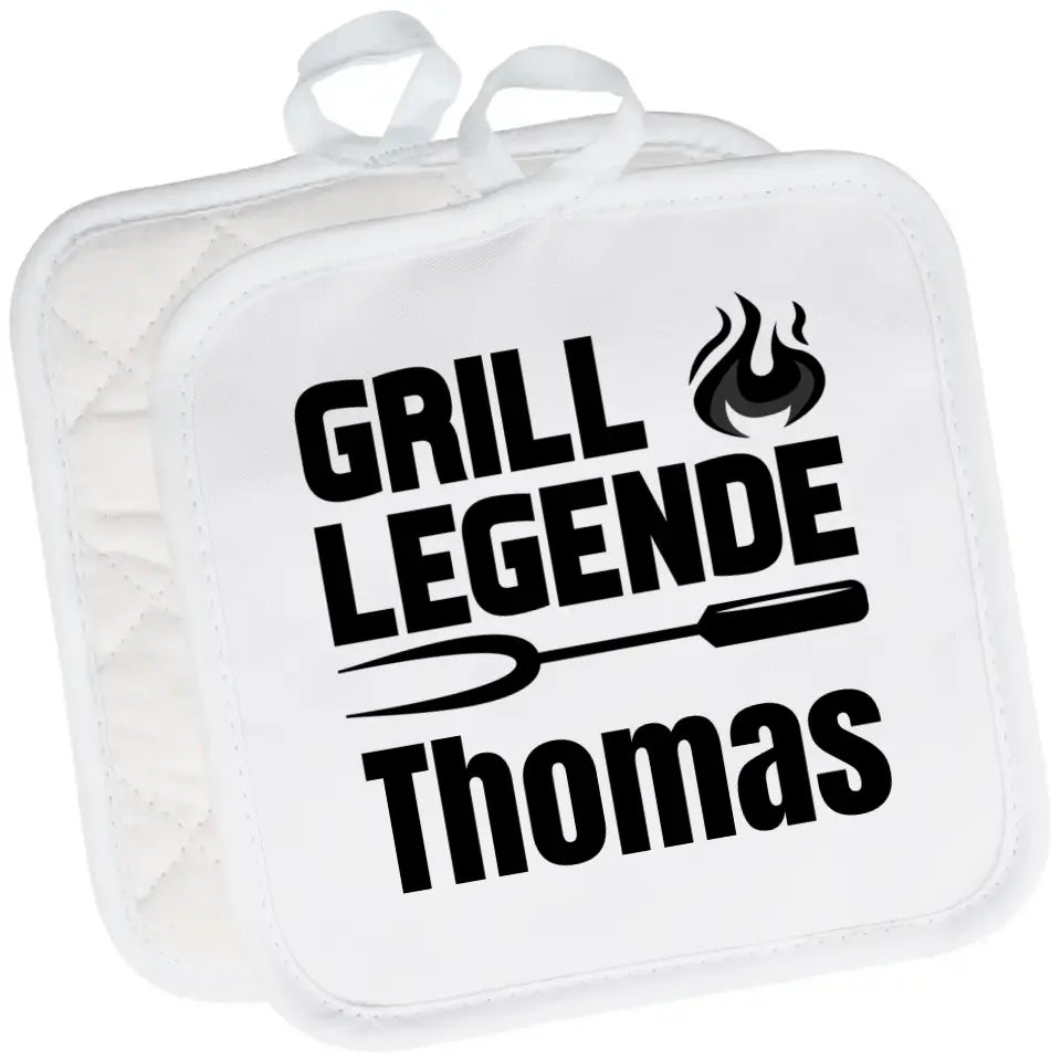 2er Set Topflappen "Grill-Legende" personalisiert mit Wunschname