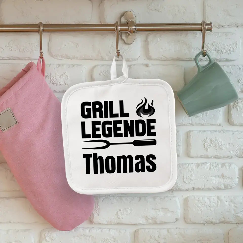 2er Set Topflappen "Grill-Legende" personalisiert mit Wunschname