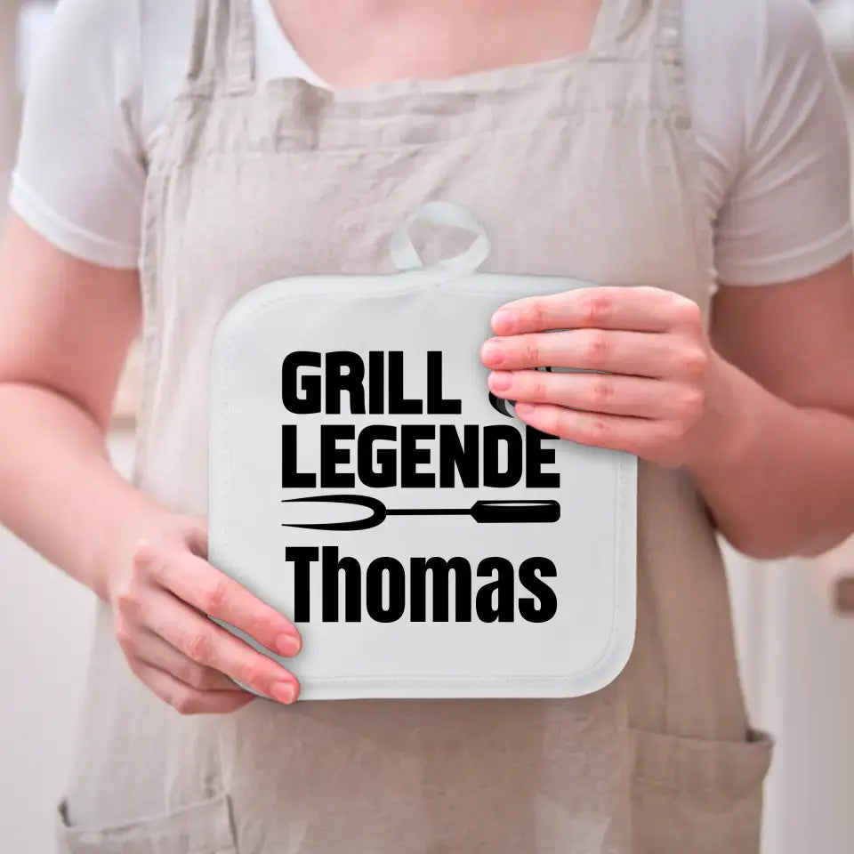 2er Set Topflappen "Grill-Legende" personalisiert mit Wunschname