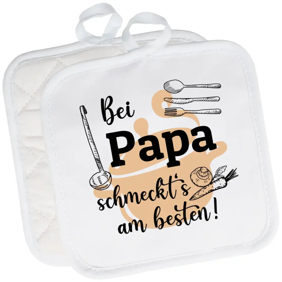 2er Set Topflappen "Bei Wunschname schmeckt's am besten!" personalisiert mit Name