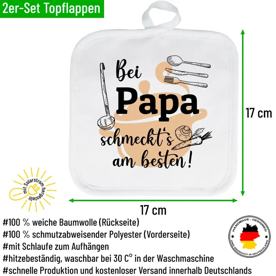 2er Set Topflappen "Bei Wunschname schmeckt's am besten!" personalisiert mit Name