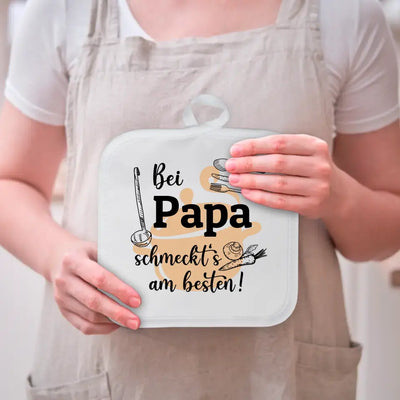 2er Set Topflappen "Bei Wunschname schmeckt's am besten!" personalisiert mit Name