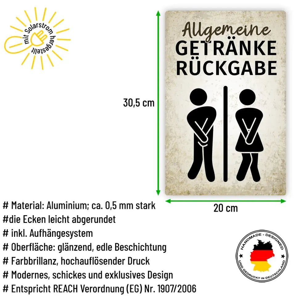 Blechschild "Allgemeine Getränkerückgabe"