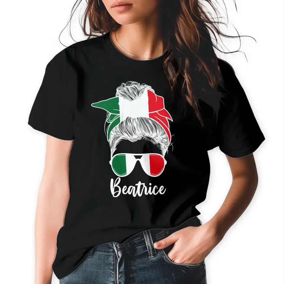 T-Shirt "Frau mit Dutt" (Italien-Motiv) mit Wunschtext