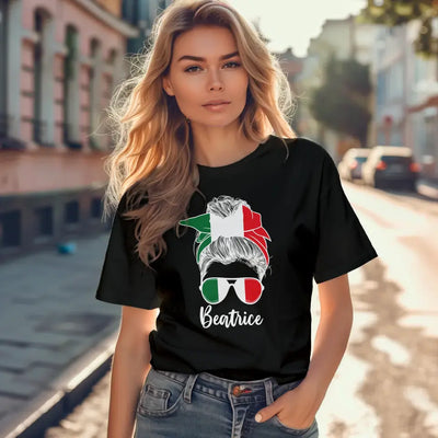 T-Shirt "Frau mit Dutt" (Italien-Motiv) mit Wunschtext