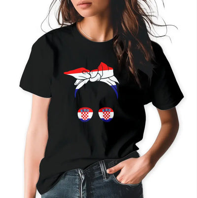 T-Shirt "Frau mit Dutt" (Kroatien-Motiv) mit Wunschtext
