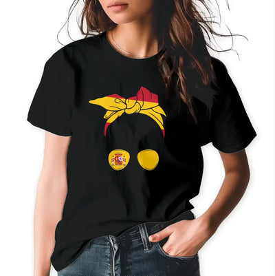 T-Shirt "Frau mit Dutt" (Spanien-Motiv) mit Wunschtext