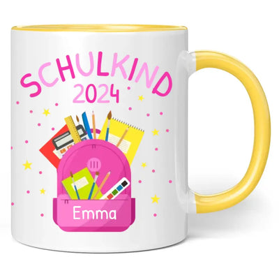 Tasse "Schulkind 2024" (Rosa Rucksack-Motiv) personalisiert mit eigenem Namen